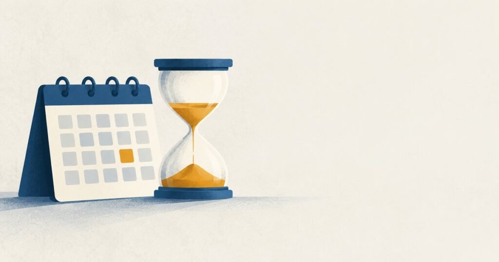 Calendario con una fecha marcada y un reloj de arena que simbolizan el plazo para reclamar